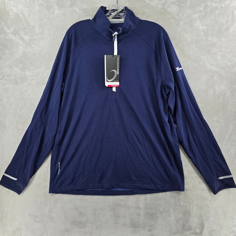 Zero Restriction Performance Pullover Mens Large Navy Blue 1/4 Zip Tech Layer